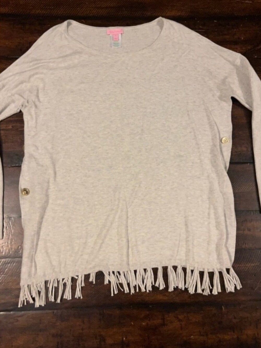 Lilly Pulitzer Gray Fringe Hem Long Sleeve Top Sweater Size M